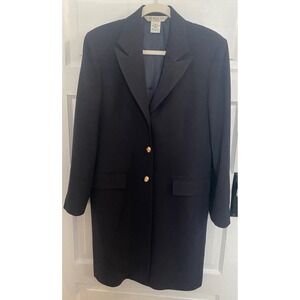 Austin Reed Women's Vintage Navy Wool Blazer Jacket Gold Button Size 10 USA